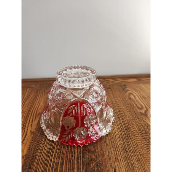 Vtg Anna Hutte Bleikristall Red Flash Roses Candy Dish 24% lead Crystal - Picture 3 of 4